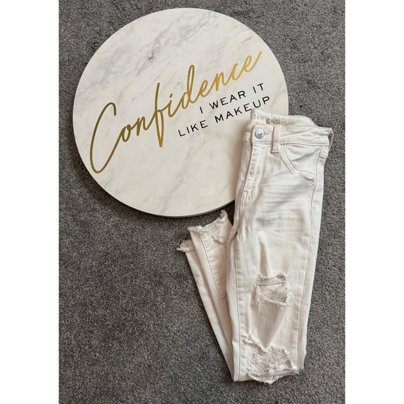 American Eagle Outfitters Denim - American Eagle White Skinny Stretch Jeans Ripped Distressed Size 4 Short